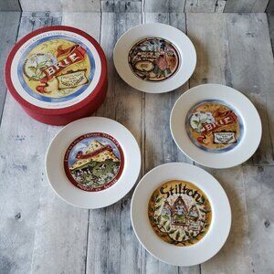 Set of 4 boxed Restoration Hardware Classic French Cheese Plates Assorted 7 1/2"